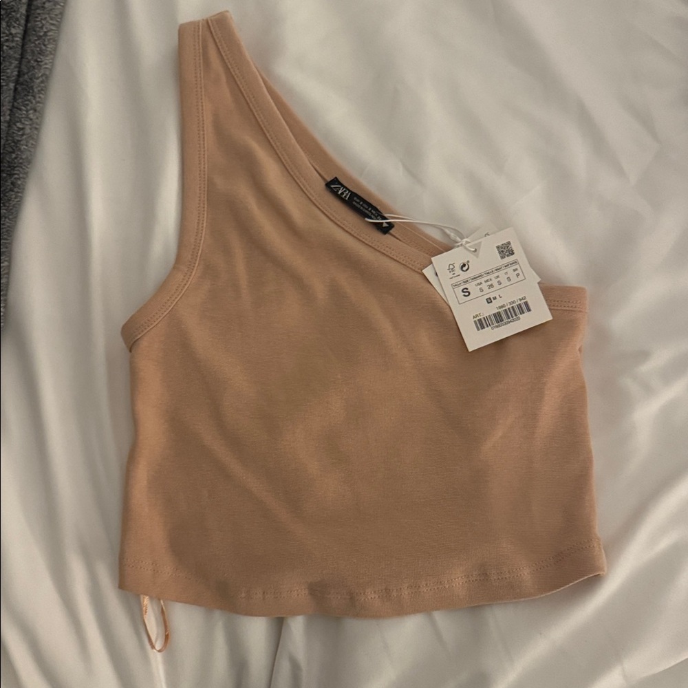 Zara One-Shoulder Tan Crop Top NEW WITH TAGS